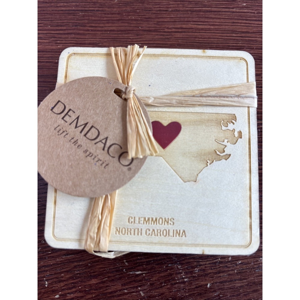 NEW‎ 4 DEMDACO Solid Wood Inlaid Drink Coasters Clemmons North Carolina Heart